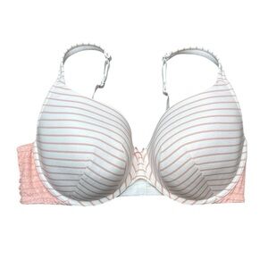Cacique Lightly Lined Pink & White Stripe T-Shirt Bra 40DDD